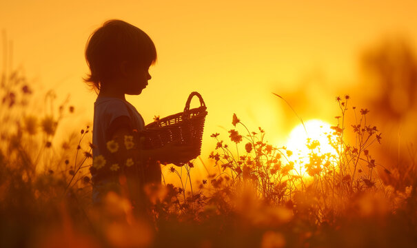夕焼けと子供