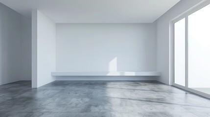 Shelf for tv in modern empty white room, 3d rendering
