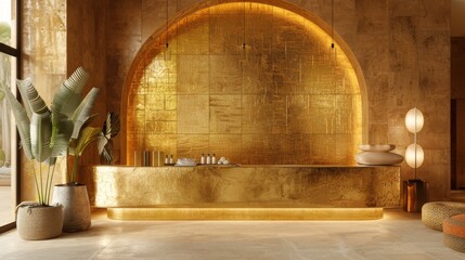 Luxury design featuring a golden textured bathroom