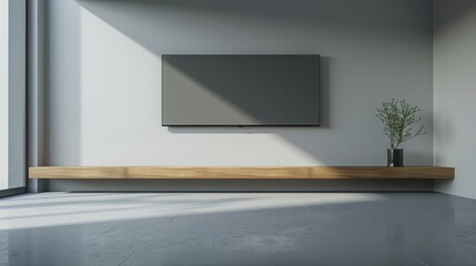 Simple minimal cabinet for tv interior white wall mockup,3d rendering