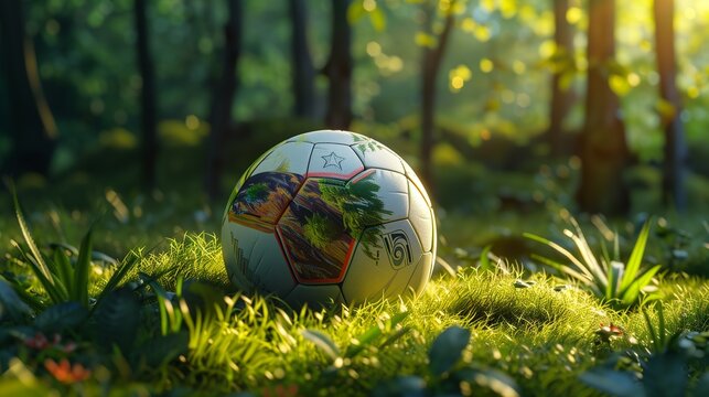 A pristine UEFA EURO 2024 soccer ball poised on a manicured field, ready for action