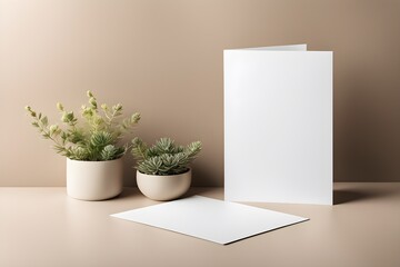 Minimalistic Greeting Card Mockup: Brightly Lit Scene with Soft Shadows and Neutral Tones