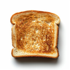 Close-up of a single slice of perfectly toasted bread on a white background.