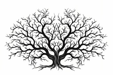 Abstract vector illustration of a tree with bold branches and leaves, in black and white, isolated on white solid background