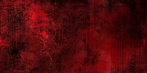 Fotobehang Red splatter background, dark red and black grunge, dark texture, dark grungy background, red background, red texture wall vintage, horror, halloween background,blood  banner © Nice Seven