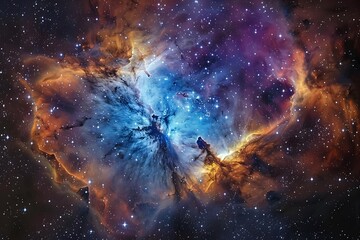 Majestic Cosmic Nursery:Nebulae Birthing Stars in Awe-Inspiring Celestial Phenomenon - obrazy, fototapety, plakaty