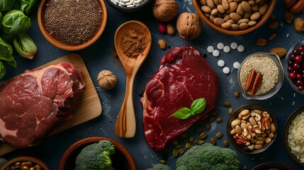 meat and spices on wood board