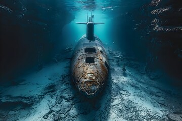 Submarine Navigating Silently Beneath the Ocean Waves,Exploring the Mysteries of the Depths - obrazy, fototapety, plakaty