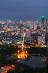 Aerial skyline view of Hanoi cityscape at twilight in Cau Giay district, Hanoi - obrazy, fototapety, plakaty