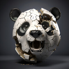 Sculpture cracked panda head on a clean background. Wildlife Animals. Illustration, Generative AI..