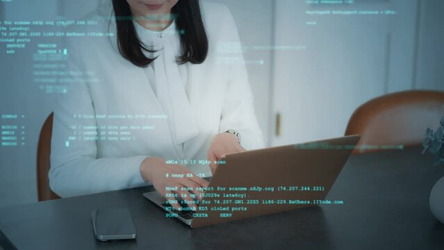 Programming concept with woman using laptop.
