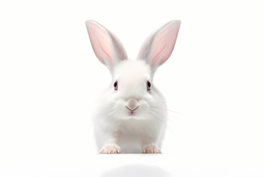 A playful rabbit face in white and pink on a white background