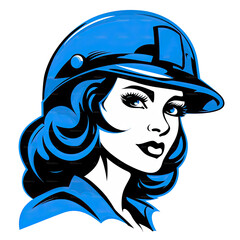 A logo of a woman soldier with a blue helmet - obrazy, fototapety, plakaty
