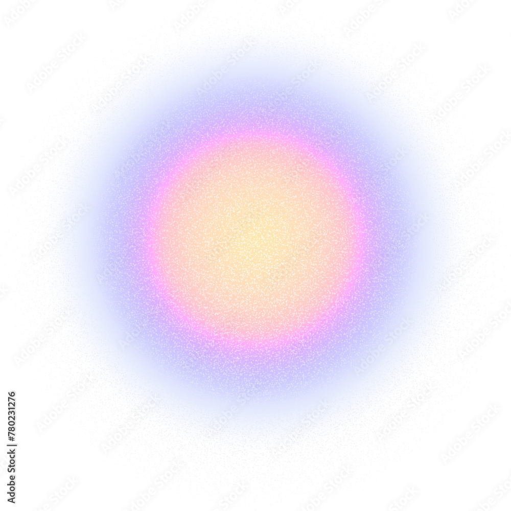 Wall mural blur gradient circle with grain noise texture, neon hologram iridescent color blurry shape isolated 