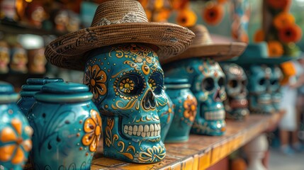 art skull, day of dead, pattern, mask, wax, statue, decoration, culture, flower, ornament, souvenir, color, symbol, traditional, skeleton
 - obrazy, fototapety, plakaty