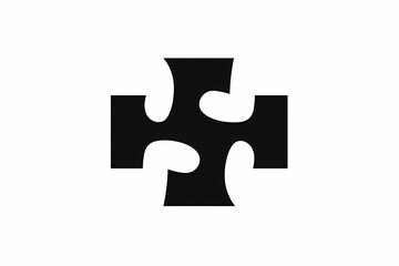 Abstract black and white icon of a puzzle piece, featuring thick lines and isolated on white solid background