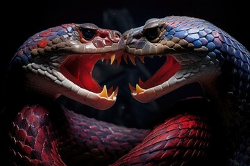 two most dangerous snakes engage in a perilous fight. Capture the dangerous beauty of their intertwined bodies