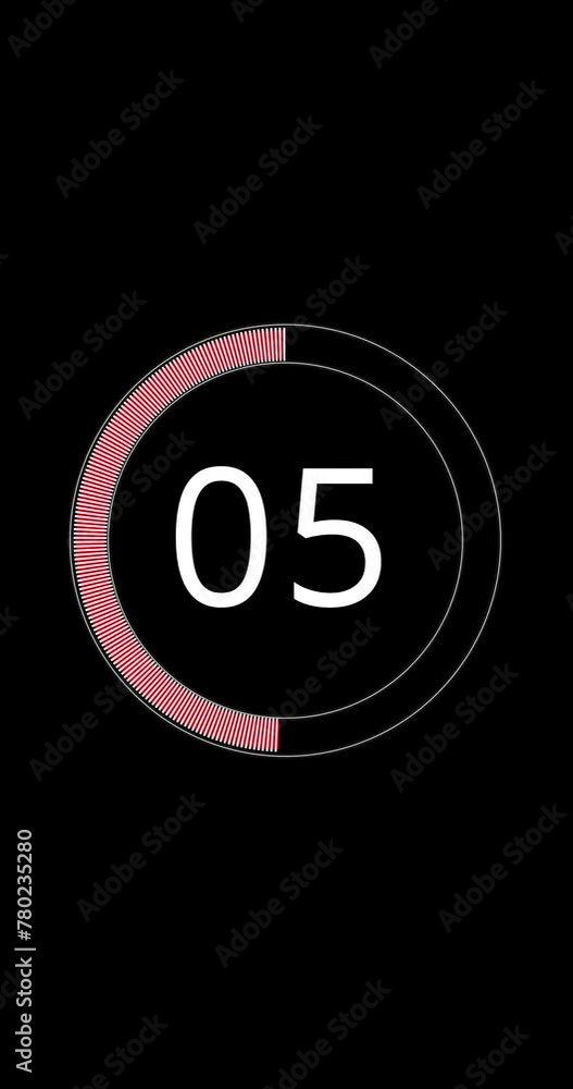 Poster white red countdown 10 seconds animation from 10 to 0 seconds. modern flat circle frame design with 