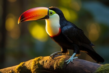 A vibrant toucan in a tropical rainforest - obrazy, fototapety, plakaty