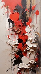 Bold Brushstrokes, bold brushstrokes and splatters of red paint, abstract background with texture and depth