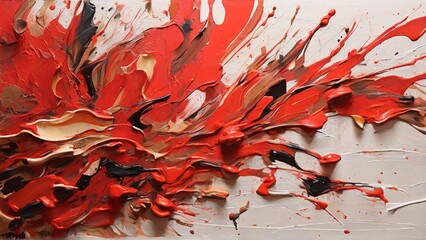 Bold Brushstrokes, bold brushstrokes and splatters of red paint, abstract background with texture and depth