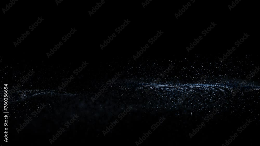 Poster abstract loop digital dotted waves on black background.
