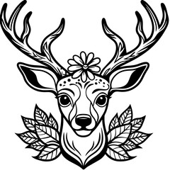 Crown of  Flowers  outline   Deer  Head  Vector