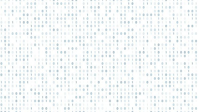 Loop blue computer binary numbers isolated on white background. Concept digital technology animation.
