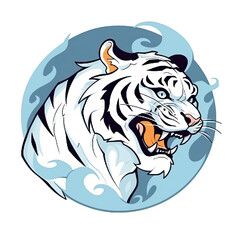 A logo of an angry white tiger within a circle