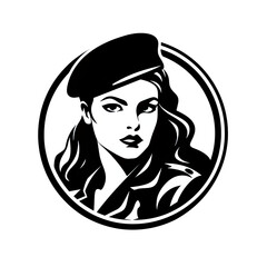 A logo of a female soldier with a black beret - obrazy, fototapety, plakaty
