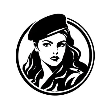 A logo of a female soldier with a black beret