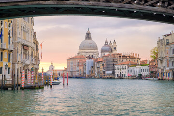 View of Grand canal and Santa Maria della Salute basilica, Venice - obrazy, fototapety, plakaty