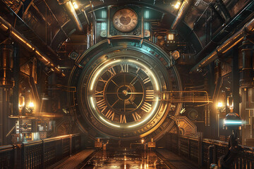 Obraz premium Incorporate elements of steampunk into the background design. How can we blend Victorian aesthetics with futuristic technology to create a unique backdrop.