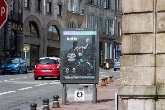France, 30 March 2024: Urban street scene with advertisement.