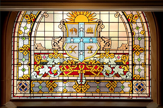 stained glass window at the Queen Victoria Building, Sydney, New South Wales. Australia