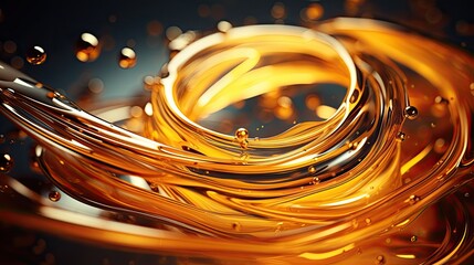Gold liquid amber flowing on a dark background