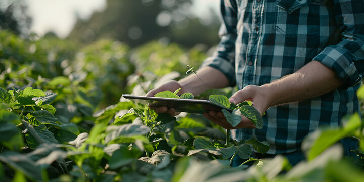 farmer working in the field on a tablet, generative ai