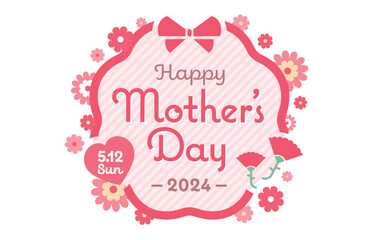 リボンやカーネーション・お花をあしらったMother's Day(母の日)のタイトルに使いやすいシンプルなロゴデザインフレーム