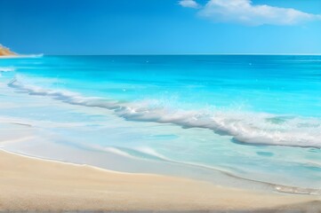 Beautiful beach view in sunny day. Blue sky and relaxing blue sea beach