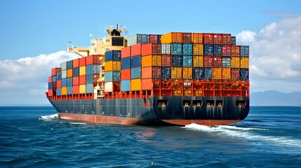 Large container ship sailing on the sea. freight transportation