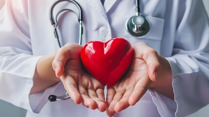 Heartfelt Care, Doctor hand holding red heart, Symbolizes Heart Health and Wellness 