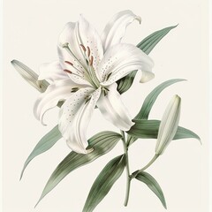 Lily, 1800s, watercolor, isolate, white backdrop timeless elegance
