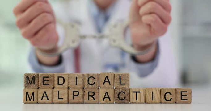 Medical malpractice and doctor in handcuffs in clinic