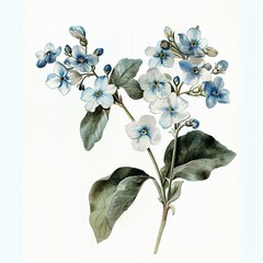 Forgetmenot, 1800s, watercolor, isolate, white sentimental beauty