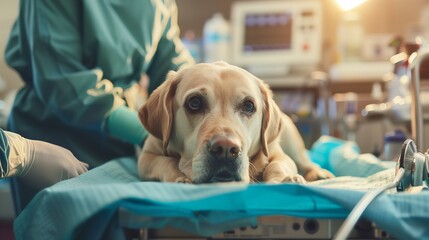 Concerned Labrador in Veterinary Operating Room