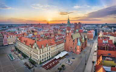 Rynek square with  gothic Town Hall in Wroclaw, Poland - obrazy, fototapety, plakaty