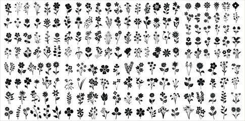 Flower icon set silhouettes, Abstract flower icon, Set of flowers black silhouettes, Flower icon silhouettes