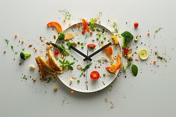 Rapidly Rotating Clock Face with Vibrant Seasonal Produce Emphasizing Timely Food Delivery Services