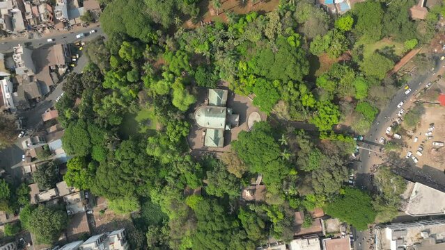 Town Hall museum wide to closeup  drone view in Kolhapur in Maharashtra
