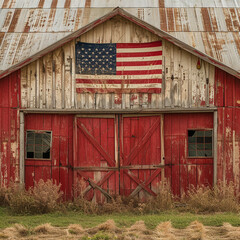 A rustic American flag on a barn - obrazy, fototapety, plakaty